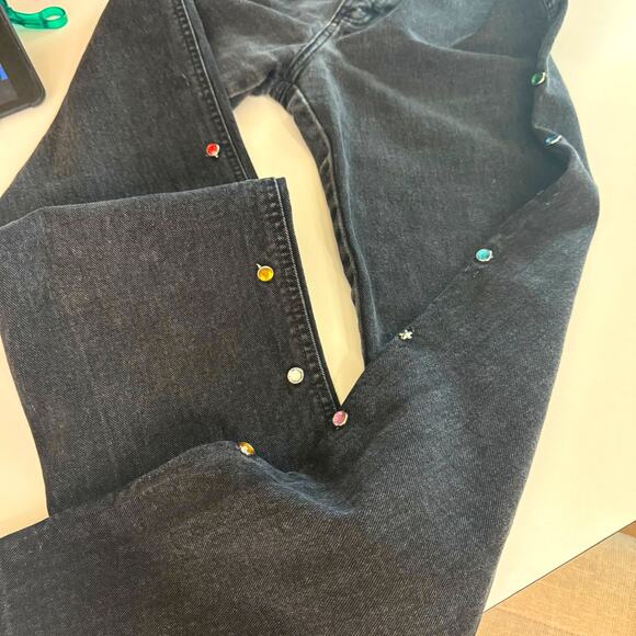 ROCKIES ROCKY MOUNTAIN Jeans 26 VTG Black Washed Bare Back Rhinestone Cowgirl - Picture 9 of 14